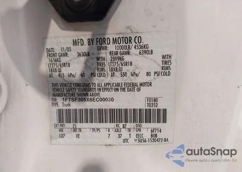 2006 Ford F-350 Xl/Xlt z USA, uszkodzony, nr VIN 1FTSF305X6EC00030